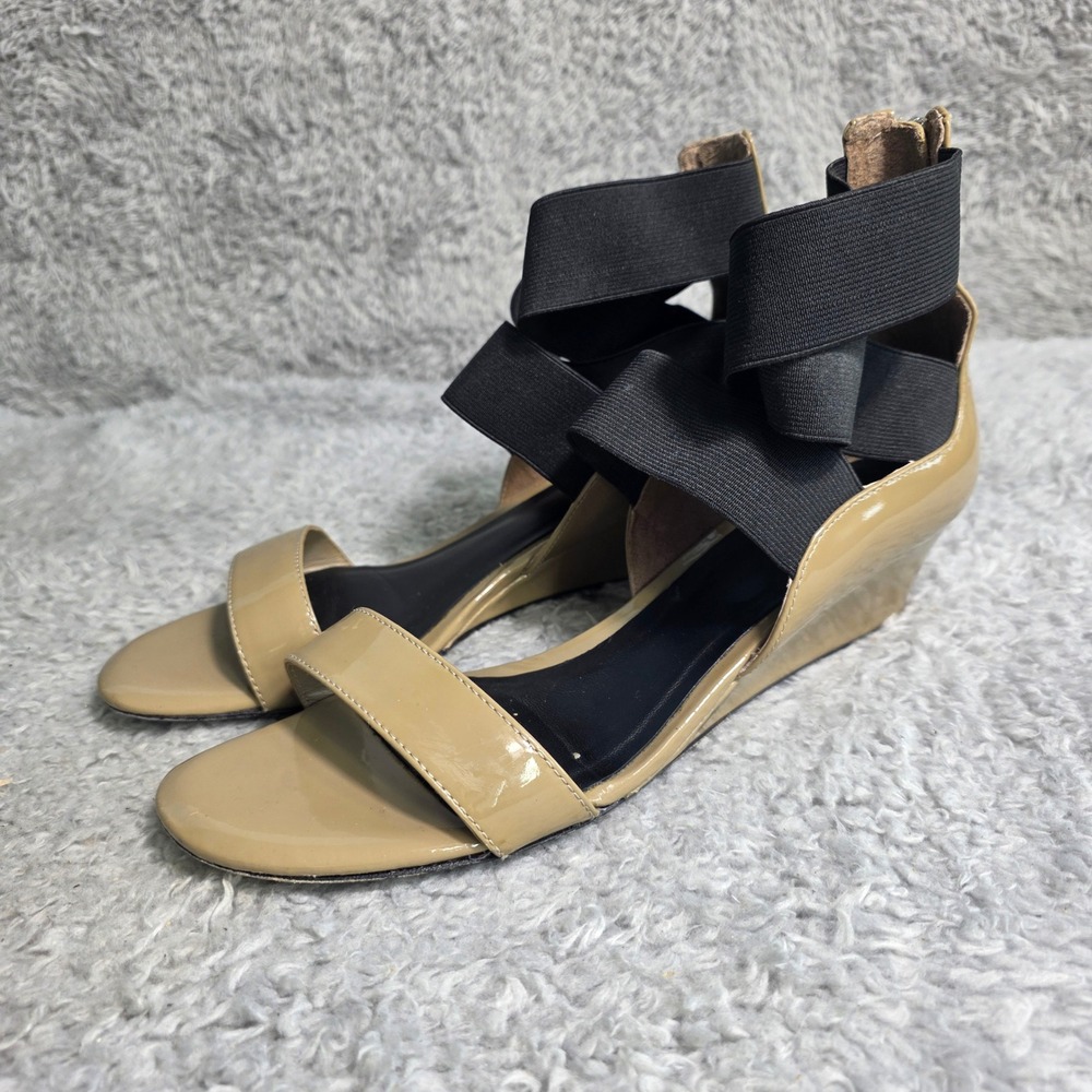 Diane von Furstenberg DVF‎ Wedge Sandals Nude Patent Italian Leather Womens 9